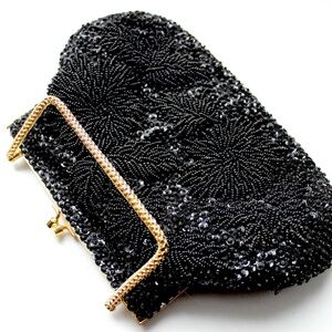 Vintage black beaded sequin evening purse handbag - sac de soirée noir